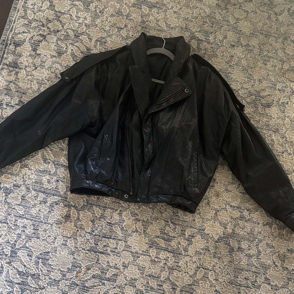 Vintage Fidelity Crackle Leather Bomber Jacket
